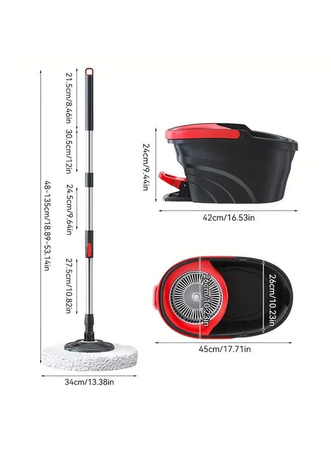 Black Red 4Pcs Wash Free Rotary Mop Set with Retractable Handle and Bucket - Image 3